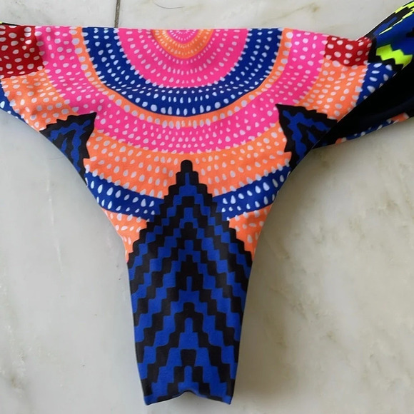 Mara Hoffman reversible black and neon multicolor side-tie bikini bottom size L - Picture 2 of 7